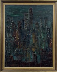 Vintage Expressionist Modernist Impasto Nocturne Cityscape, Signed