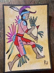 ACEO watercolor art by PJ, art card 2.5 x 3.5: pow wow Native American dance