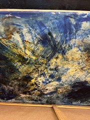 xxl oil painting blue spatulated orig sign ZM abstract blue 155×95 stretched canvas