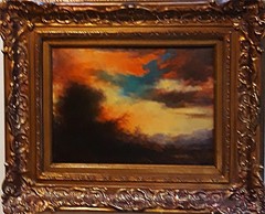 LISTED ARTIST HUDSON RIVER SCHOOL PAINTING JOYOUS SUNSET IN COMPLEMENTARY FRAME