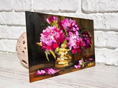 Blooming Flowers Peonies Wildflower Painting Original Oil Impression Signed Art