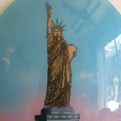 vtg Oval Convex Reverse Glass Painting Statue of Liberty Early 1900s NO FRAME