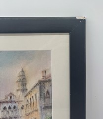 Framed Venetian Canal Painting Gondolas & Bridge Italy Cityscape Wall Art