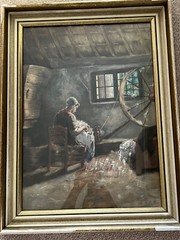 David de la Mar 19th C Dutch Painter (1832-1898) Watercolor – Spinning Wheel