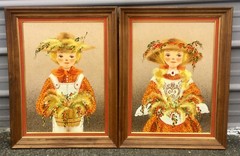 Vibrant Mid Century Boy & Girl Oil Paintings By Lola Cabot All Original 21 X 27”