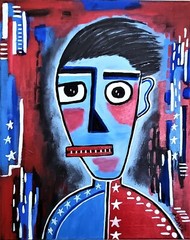 A.Z. Davis Painting Abstract Modern Pop Art Street Folk Art Man Blue 20″ x 16″