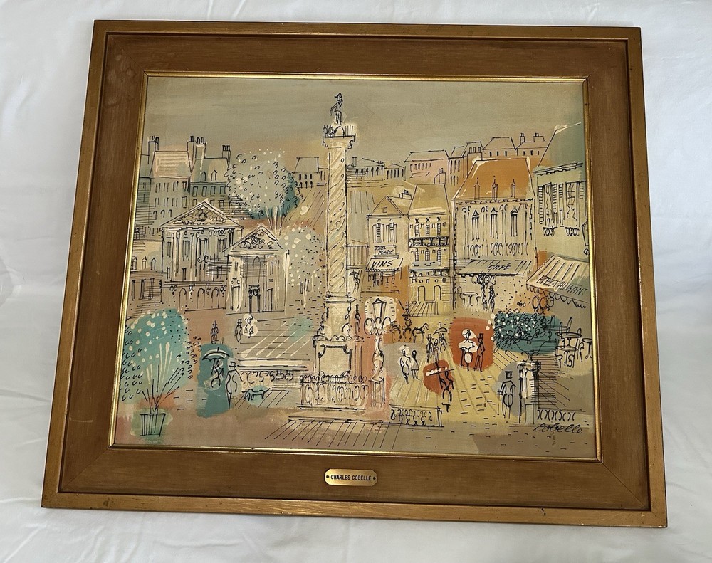 Charles Cobelle Signed Framed Cityscape Painting on Canvas Large 27×30 Modern