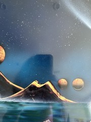 1998 Simon Signed Framed Original Art Acrylic Surreal Pyramids Planets Space