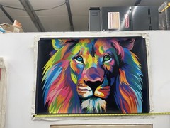 Original Colombian oil hand painting 40.5inx27in abstract colorful lion