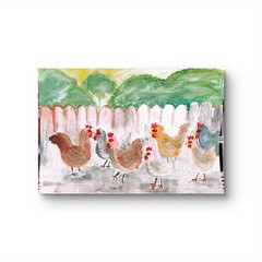 Flock Of Chickens Contemporary Expressionist Original 7×10 Watercolor Painting