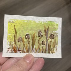 ACEO Impressionism Forest Mushrooms Acrylic Original Painting Artist Card