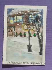 Celestial Winter Street Series Card #1 Loose Watercolor Whimsical ACEO Street