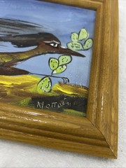 Vintage Roadrunner Running Small 7×5 Painting Framed Signed By Artist