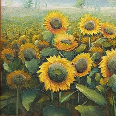 Charles R. Benolt, Original 3D Painting of Sunflowers, Oil on Canvas, Framed