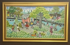 20×36 ORIGINAL ART HAITIAN HAITI PAINTING BY FRANCOISE JEAN „CHILDREN PLAYING“