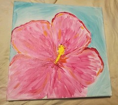 Super Rare Find Original Pink Flower Hand Painted Art Canvas 12″ x 12″ Wood