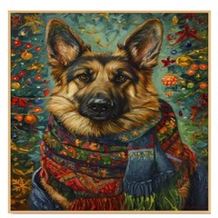 German Shepherd Christmas Dog Art Flat Rolled, Framed or Wrapped Canvas