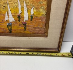 OIL PAINTING OCEAN SAILING SAILBOATS BOATS SUNSET Signed Lee 15.75 X 14.7