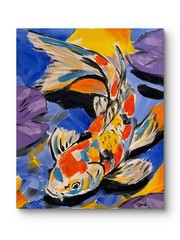 Koi Fish Painting 11×14 Original Colorful Abstract Pond Expressionist Art