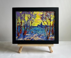 Oil Painting Winter Evening With Yellow Sunset O. Ivanyuk Original nAAA4054
