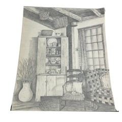 My Favorite Room by Elizabeth Dowdy Primitive Graphite Pencil Still Life Drawing