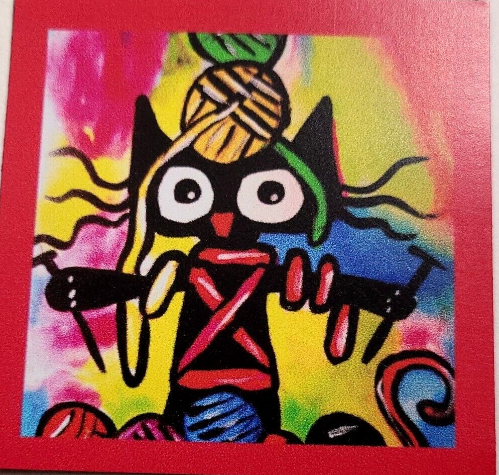 „NEW“ NOT ACEO KNITTING CAT “ 2.5X2.5 ART MAGNET 2000-now