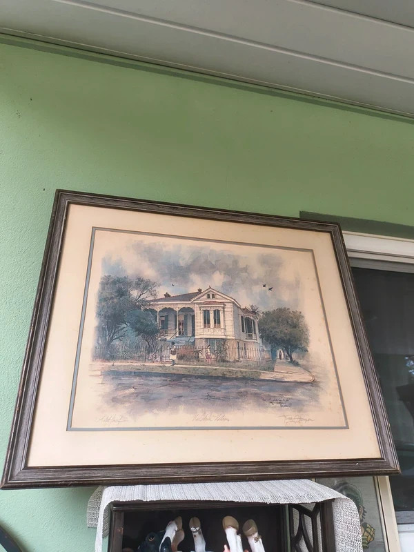 Framed wall decor watercolor painting of a historic New Orleans style house pict