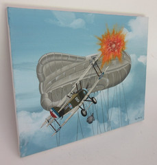 Raymond Waddey Painting WWI British RAF Sopwith Camel Balloon Buster, 16″x20″