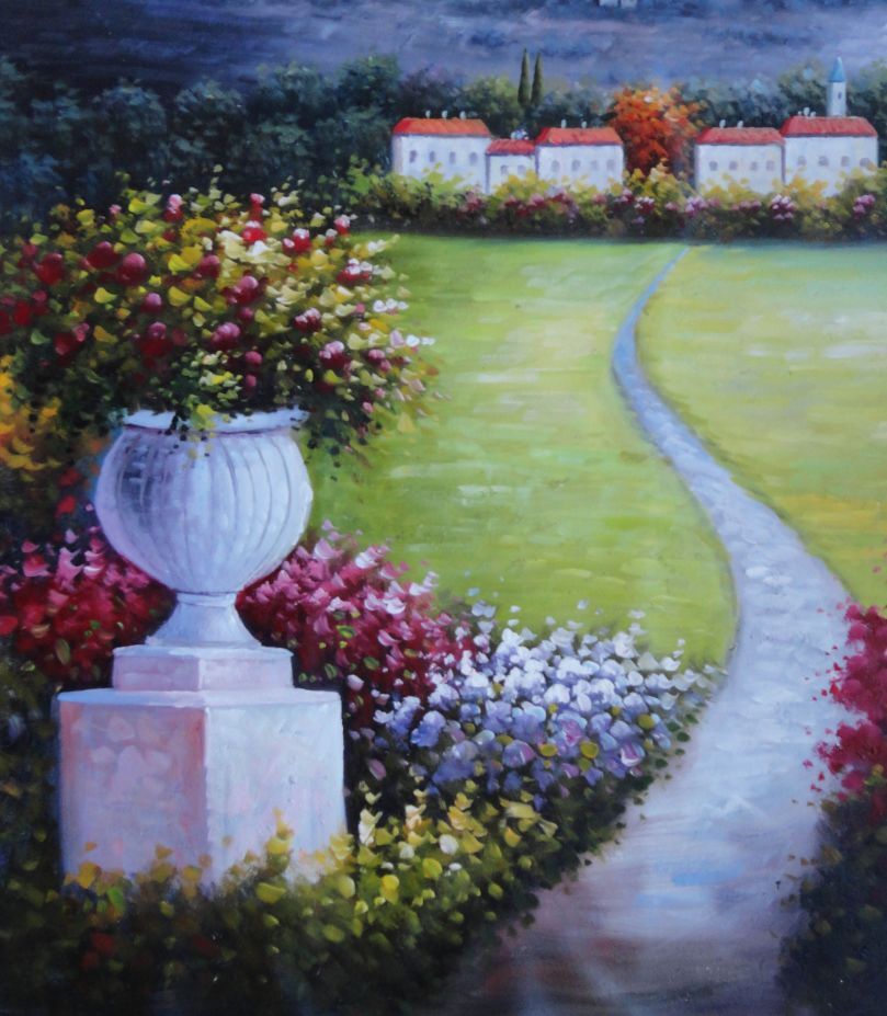 24×20 Flower Pot in Garden Of Mediterranean Coast Oil Painting Naturalism
