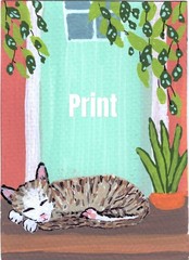 ACEO Art Card PRINT Black Cats House Plants The Secret Life of House Cats #12