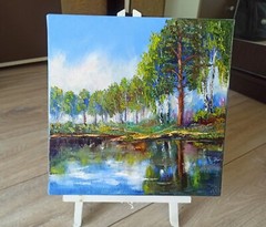 Landscape Original Oil Painting Birch Trees Artwork on Canvas 30x30cm