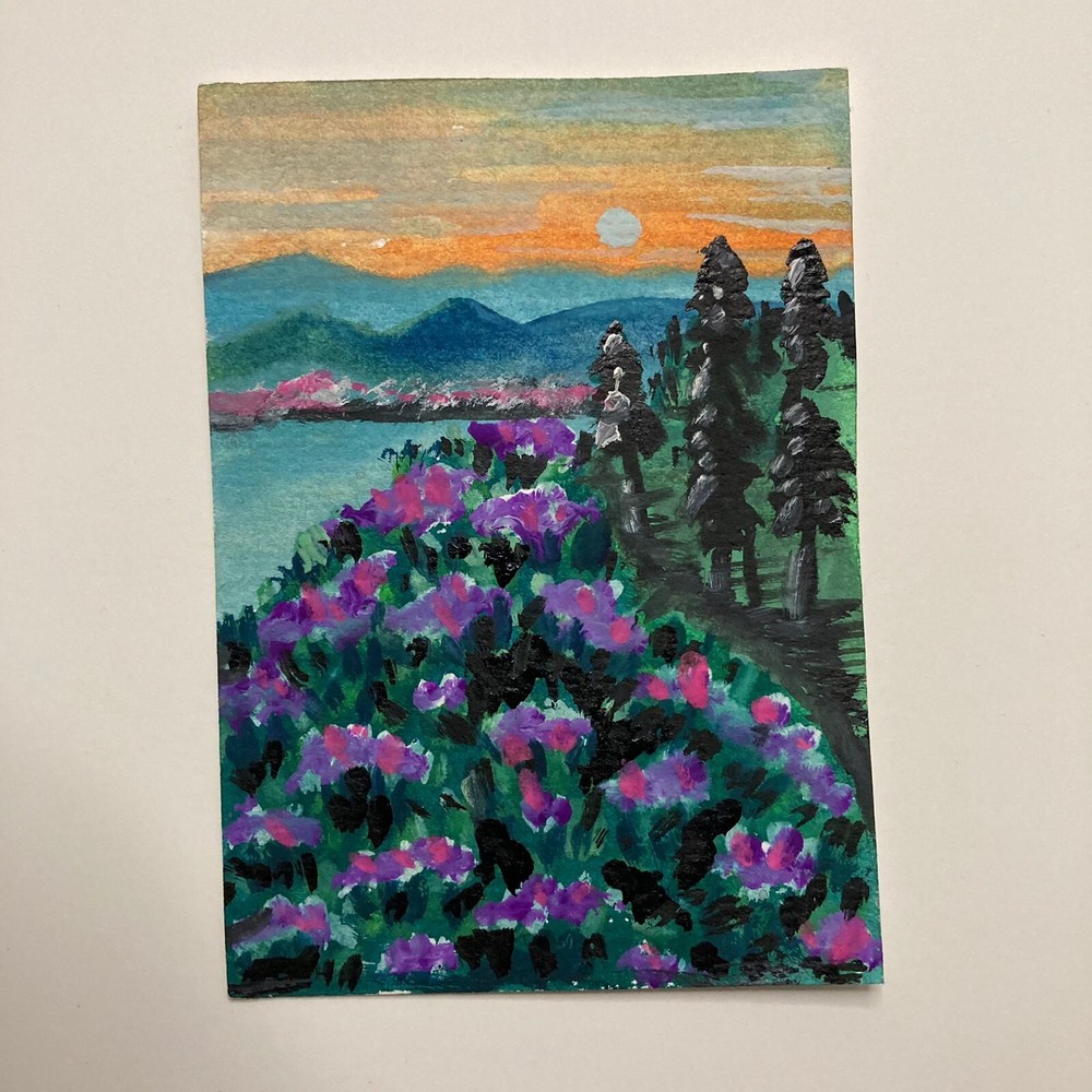 ACEO Sun Set Nature Beautiful 3.5*2.5 Inches Size Water Color Painting Unframed