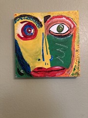 Original Abstract Painting Oil Stick on Wood Signed by Artist