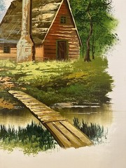 Vintage MCM Catherine Parker “Melton” Original Oil Painting Canvas Wood Cottage