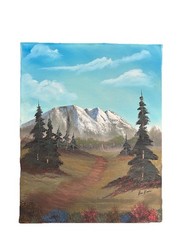 Bob Ross Style Original Oil Painting Canvas Mountain Landscape Artist Signed Vtg