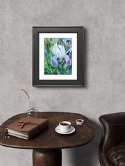 Original Watercolor Iris Painting Floral Art 9×12 in Purple White Flower