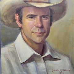Original Oil Painting By Kenneth R Turner, Texas Man In Cowboy Hat 12″x16″ 1982