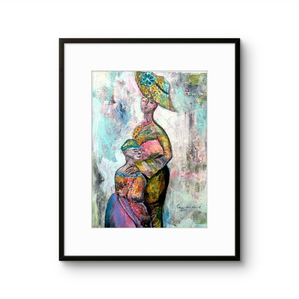 Figurative Women 8.5″x11.5″ Original Paper Mixed Mother’s Love Abstract Art