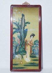 Vintage Chinese Reverse Glass Paintings Peaceful Dwelling Framed Wall Art 29″