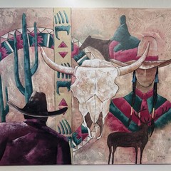 Rare Original Signed R. Atkins Southwestern Pueblo Indian Textured Art Painting