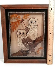 Vintage Reverse Painted Glass Art Owl Tree Branch Framed Wall Decor MCM LuLus