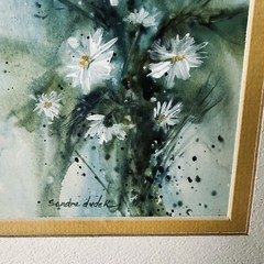 Sandra Dudek Original Painting Signed DAISIES Matted 8×10 Watercolor Acrylic VTG