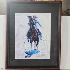 VTG Original Rodeo Cowboy Watercolor Artist Signed Abstract Western Framed Art