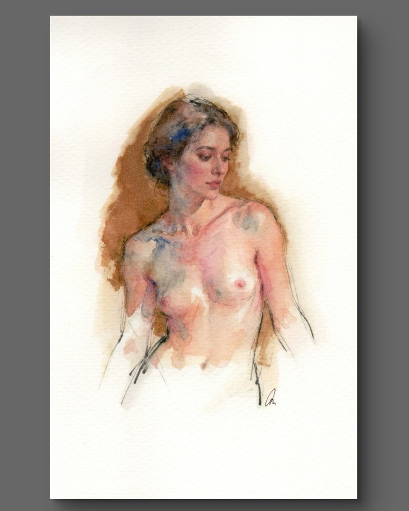 Original Female Figure Portrait Classical Painting 5.5×8.5 Book page