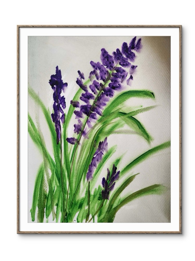 Abstract Purple Flowers Impression Original Wall Art 14X11 Mixed Media Paper