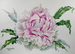 Flowers DUSTY PINK VINTAGE Peony Original Arts Modern Painting Floral Signed A4
