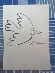 PABLO PICASSO drawing on old paper signed stamped vintage