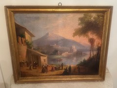 19th c Italian Posillipo School Landscape Oil Painting & Frame – Bay of Naples