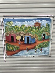 Original Haitian oil hand painting 38inx32.5 colorful civilization working