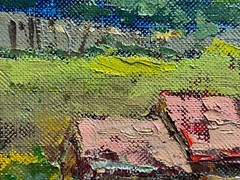Oil painting Wooden houses Ukrainian painter Fiberboard original landscape art